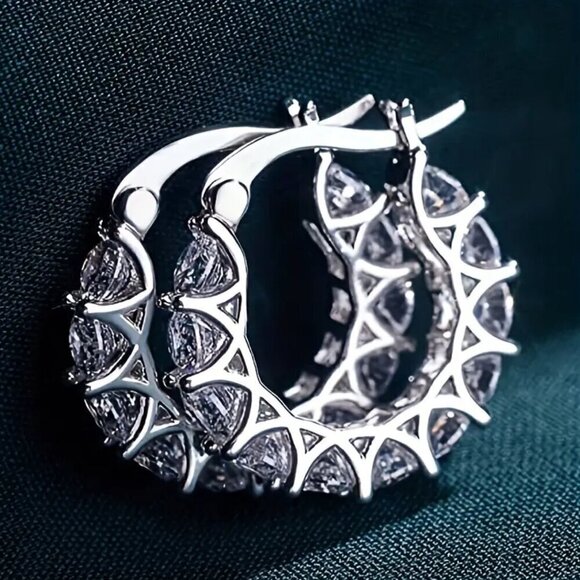 Huggie Hoop MAJOR BLING Earrings #1423 black tone clear stone - Picture 7 of 10